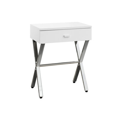 Glossy White And Metal Accent Table With Closed Drawer Storage - Living Room Accessory Nightstand Concealed For Bedroom Decor