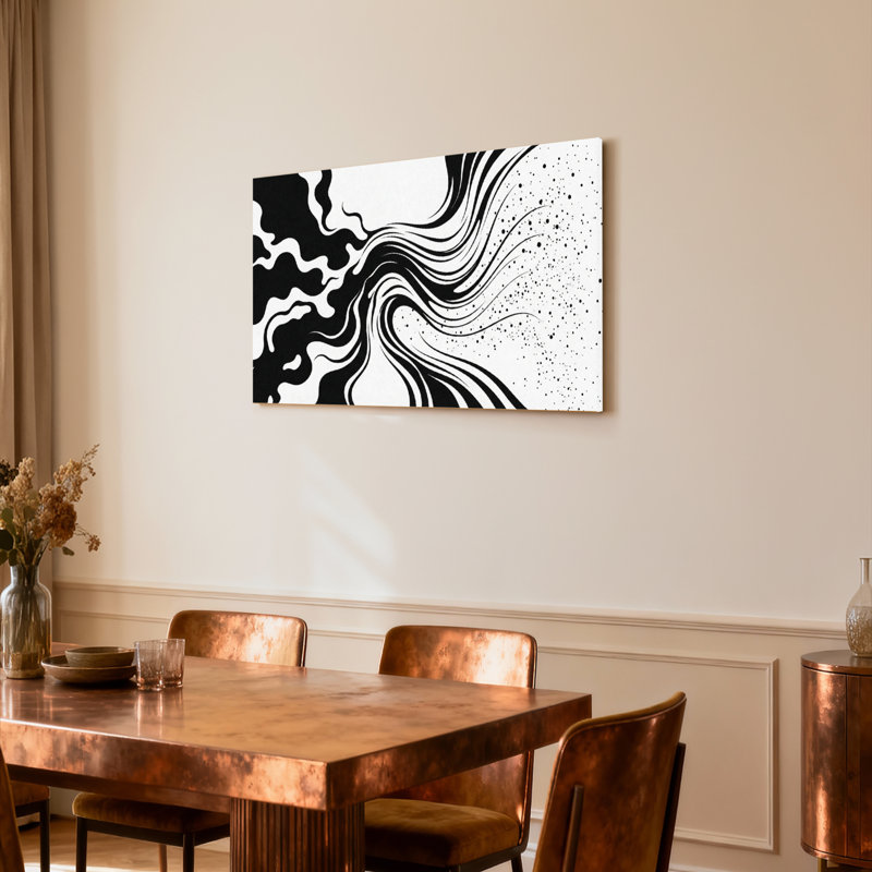 Motif de vagues abstraites en noir et blanc, impression sur toile tendue sur toile, ensemble de 1, H 20 po x l 30 po