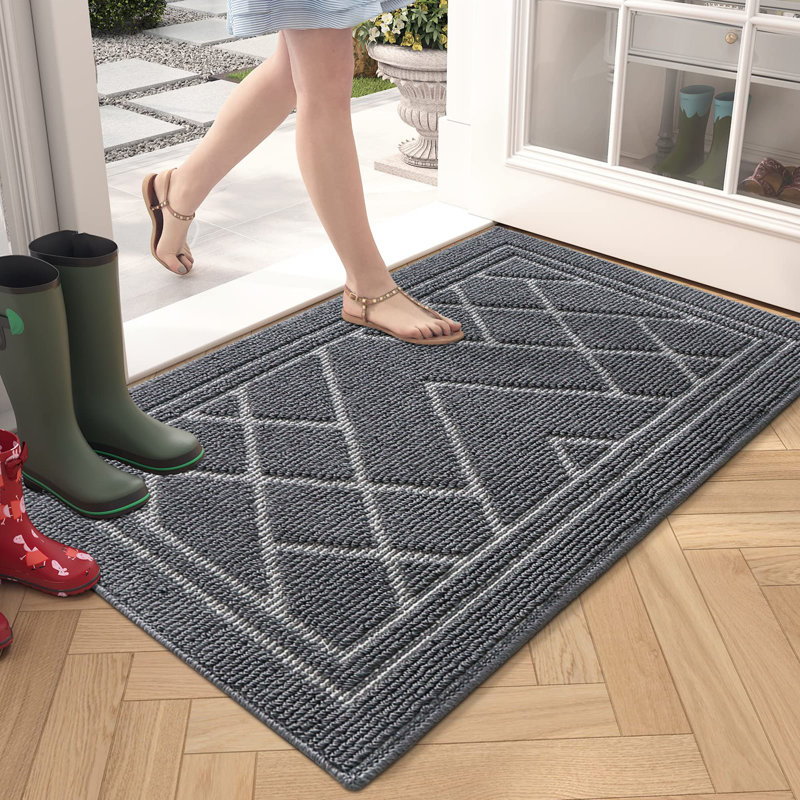 Burghfield Non-Slip Geometric Outdoor / Indoor Door Mat, 37" L x 22" W, Dark Gray