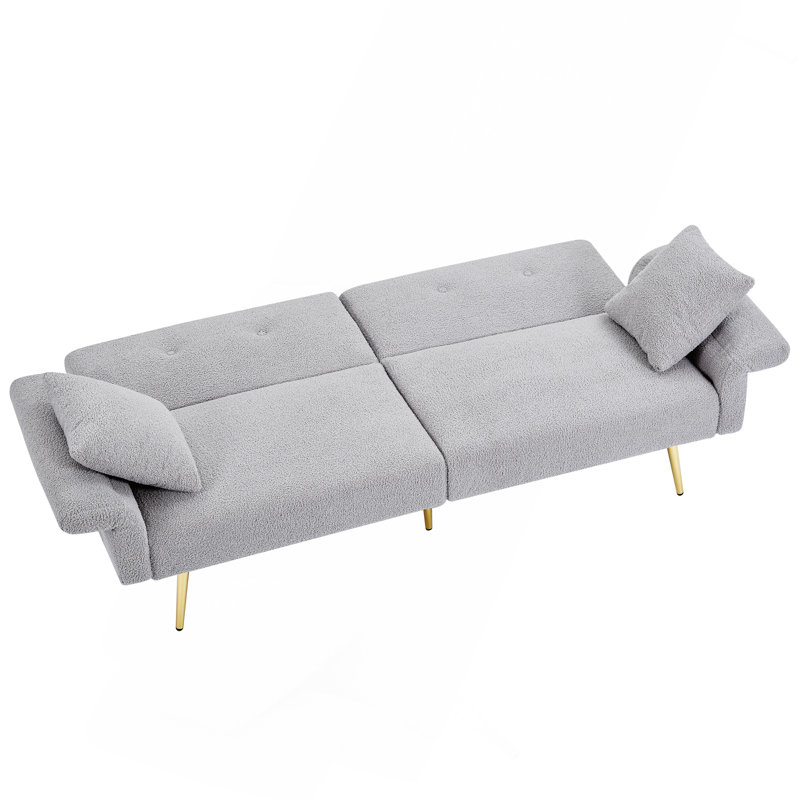 Canapé-lit d'appoint rembourré Modern Modern avec poche latérale, canapé-lit pliant avec accoudoirs pliables, dossier réglable et pieds en métal doré pour le salon, gris