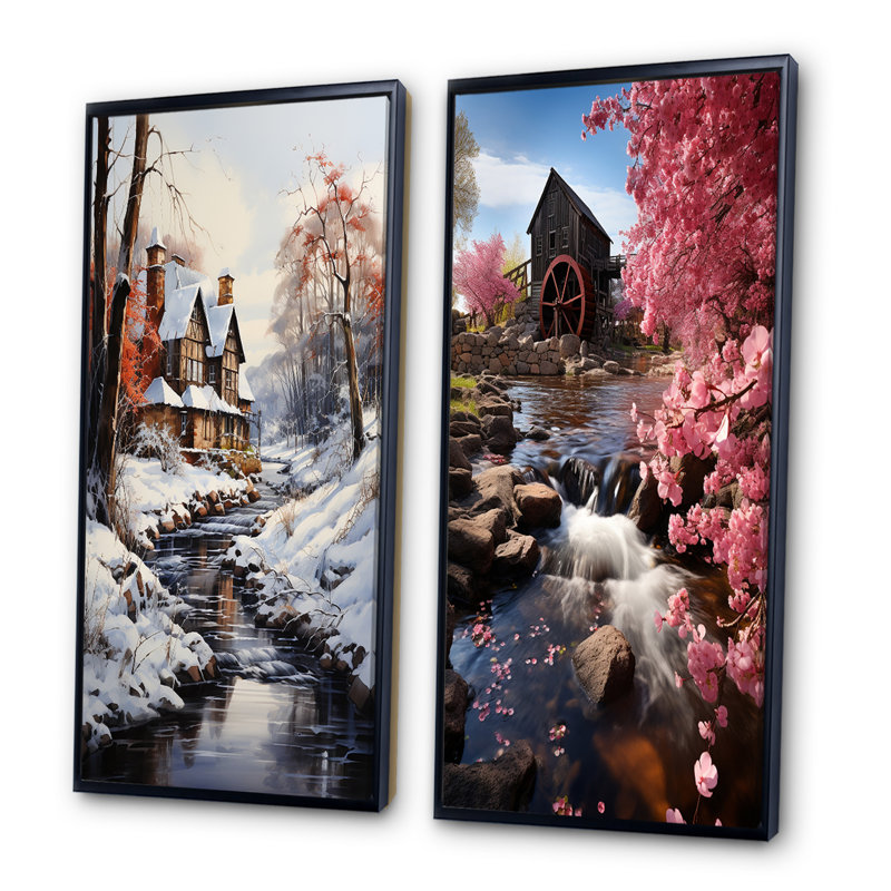 Blanc blanc brun en hiver "Blanc brun en hiver" 2 pièces, H 20 po x l 24 po, Cadre noir
