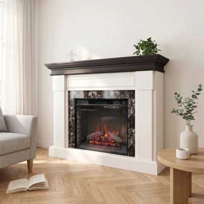 59" Electric Fireplace With Heater And Mantel – Realistic Flame, 1400w Quiet Heat, Remote Control And Timer For Living Room Or Bedroom