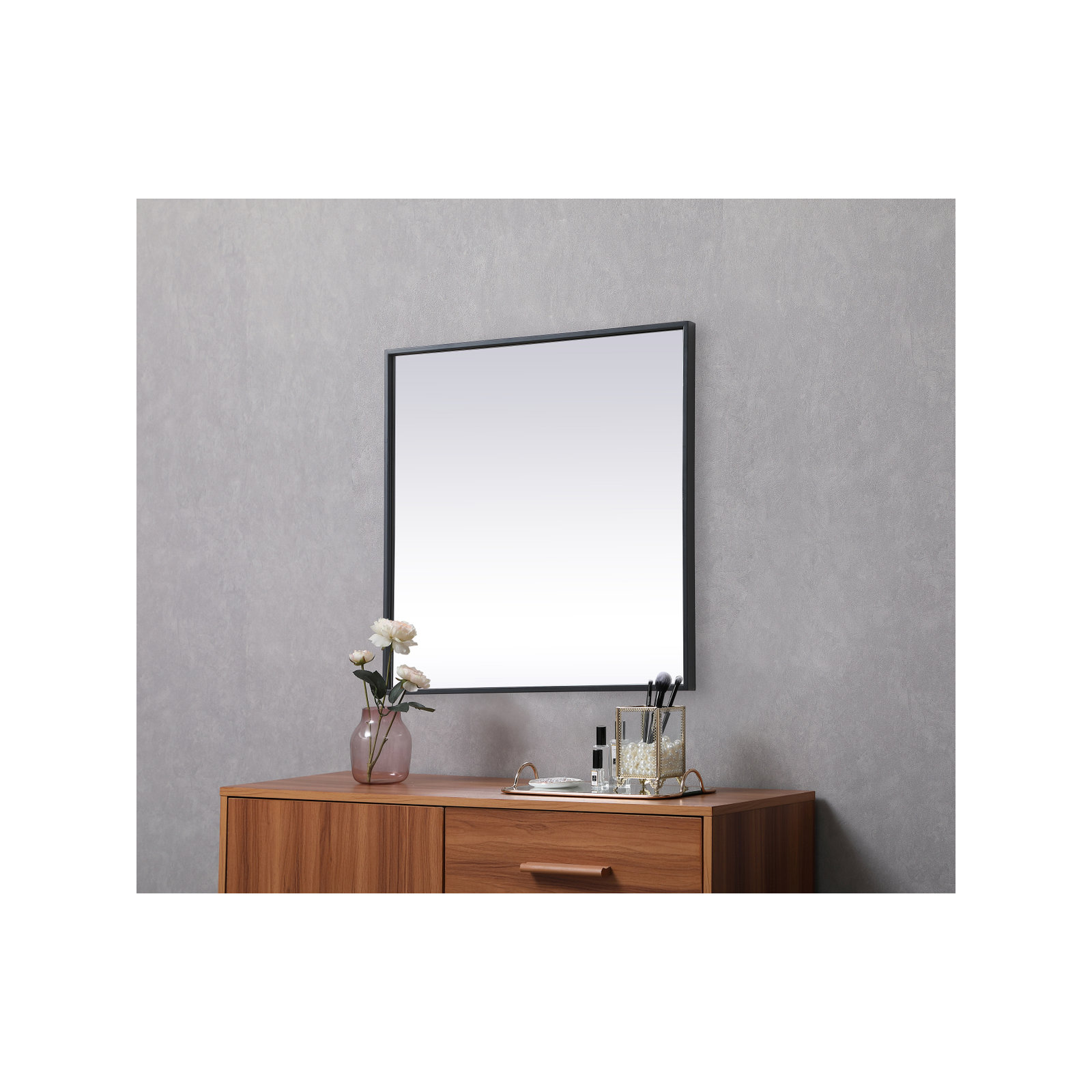 Valparaiso Metal Square Wall Mirror, Black, 24"  x 24" 