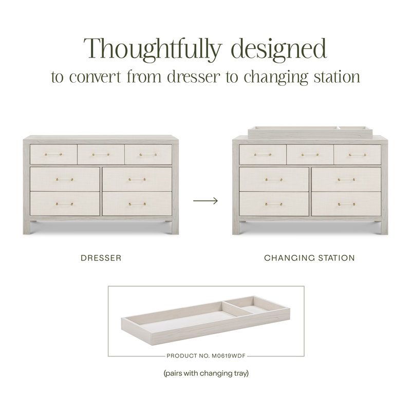 Eloise 7-Drawer Assembled Dresser, White Driftwood/Performance Pearl Eco-Weave