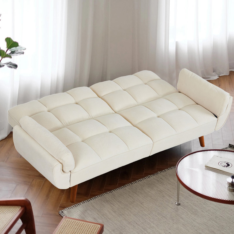 Arnbert Full / Double 75.39'' Upholstered Convertible Sofa, Beige Polyester Blend