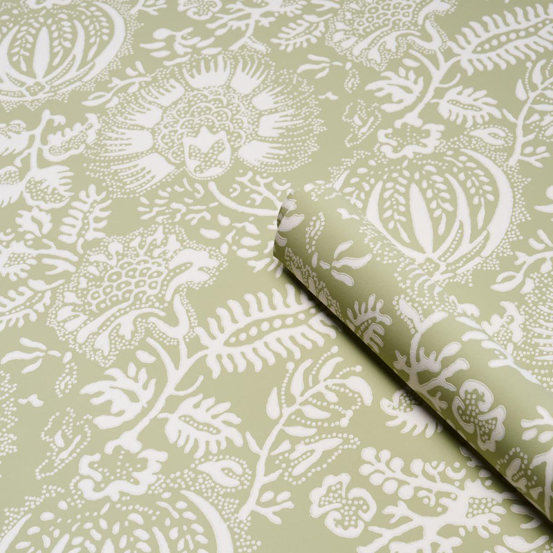 Papier peint à imprimé grenades, Vert