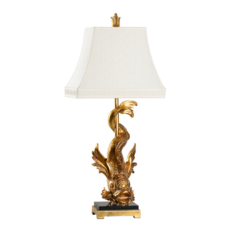 Table Lamp, Gold, White