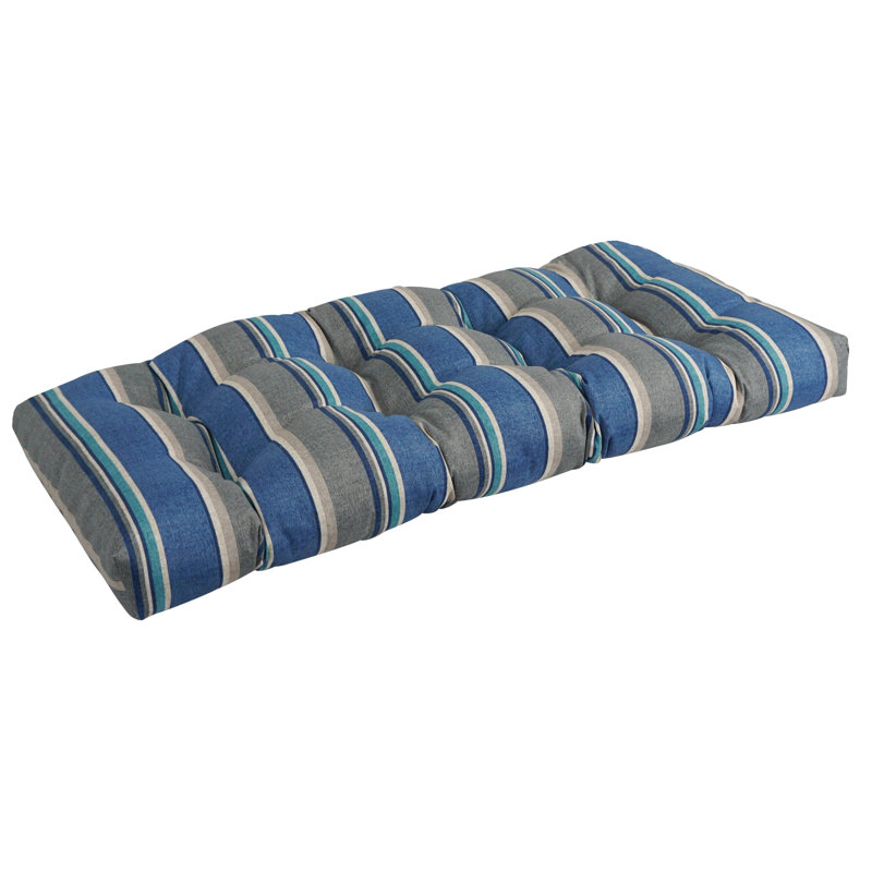 Outdoor 5'' Loveseat Seat Cushion, Blue/Gray Striped