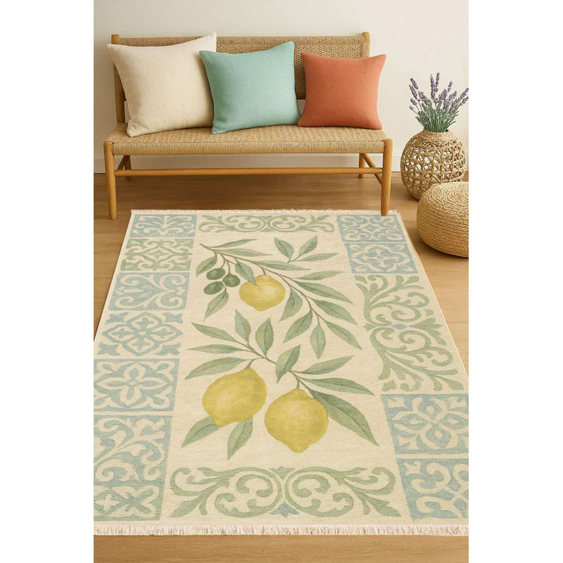 Chemin de table doux pastel citron et olive