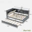 Lit plateforme avec lit gigogne, tablettes de rangement, tête de lit tapissier et plateau de rangement rotatif-595315316