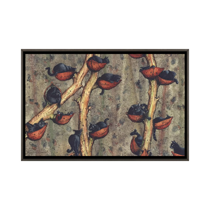 « Catkins » par Maggie Vandewalle-reproduction d’art, H 26 po x l 40 po x 1,5 po, Toile encadrée de bois rustique foncé