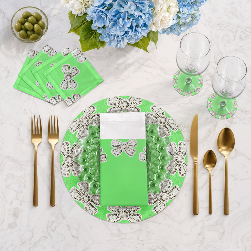 Pearl Bow Vegan Leather Round Pebble Placemat, Colony