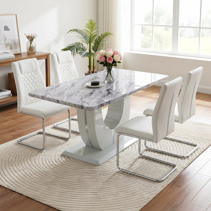 Ensemble repas 5 pièces Kimara, Blanc, Ensemble de cinq pièces : table, quatre chaises
