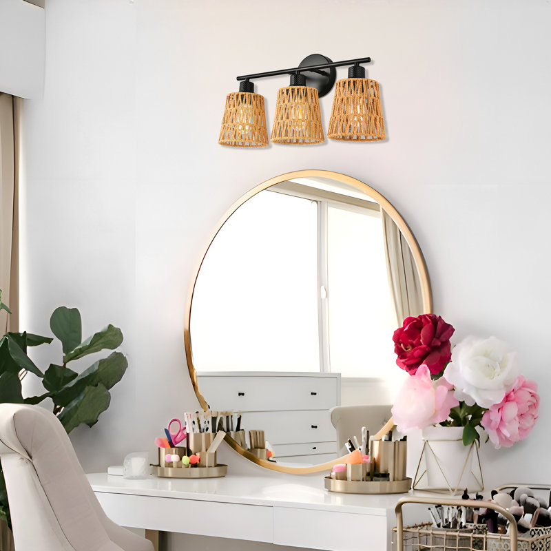 Éclairage pour meuble-lavabo moderne en rotin à 2 lumières à intensité variable, 3