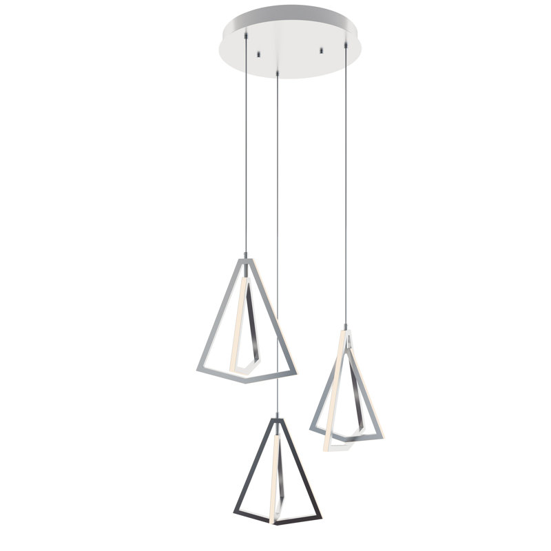 Luminaire suspendu en grappe à 3 lumières DEL Tommen, Nickel satiné