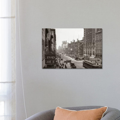 1920s Overhead Sixth Avenue Hippodrome Theater Car And Pedestrian Traffic Workers Digging Subway New York City NY USA by Vintage Images - Wrapped Canvas Gallery-Wrapped Canvas Giclée