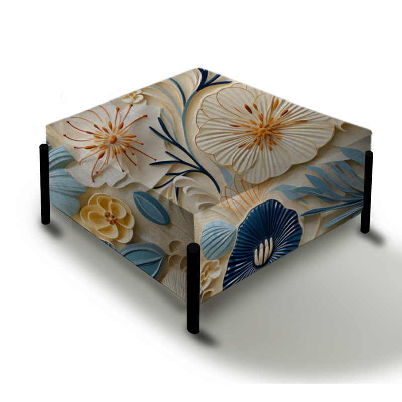 Bleu et blanc Coastal Retreat Seashells IV - Grand repose-pieds carré floral