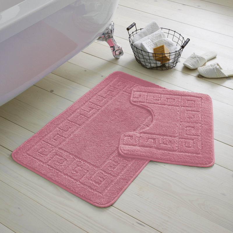 2 Piece Set Rectangle/U-shaped Bath Mat, Dusty Pink