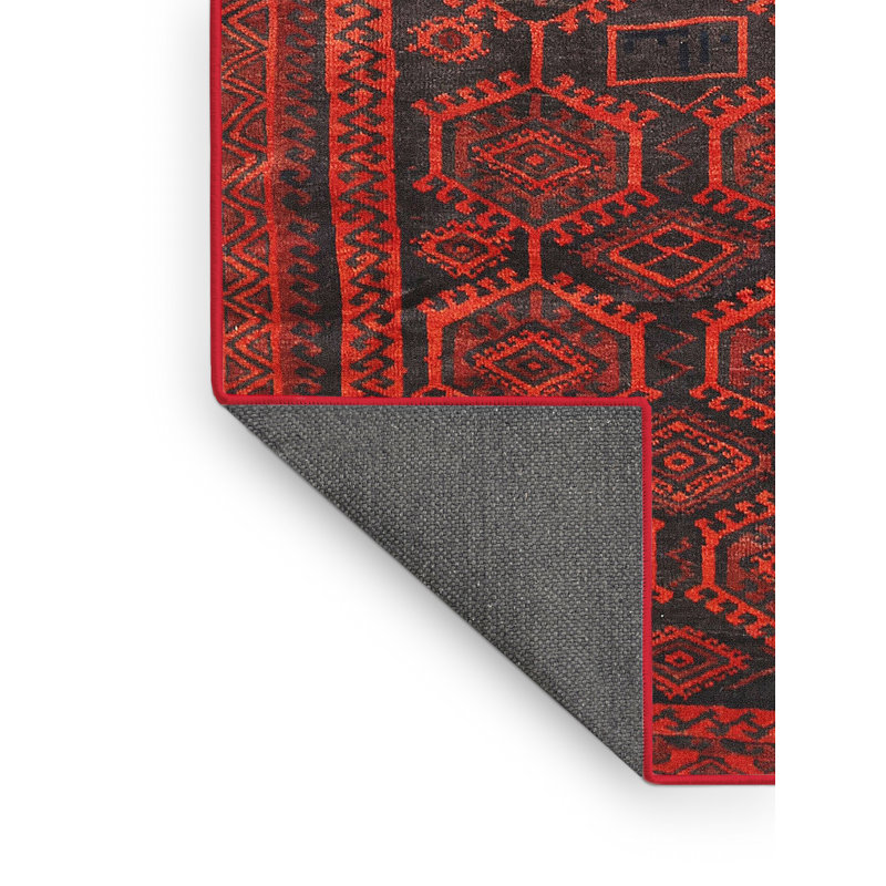 Tapis rouge / noir Southwestern, Rectangle 7 pi x 9 pi