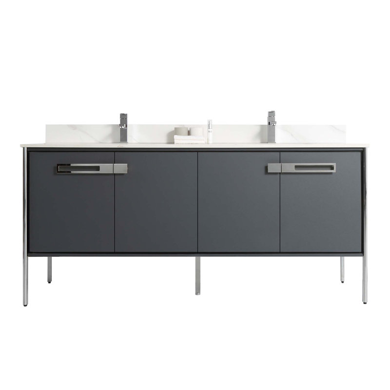 Meuble-lavabo double 72 po, Chrome poli, Gris Onix