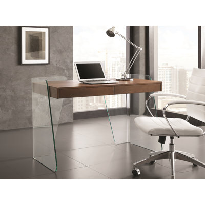 Bureau Shadin gris brillant avec rangement.