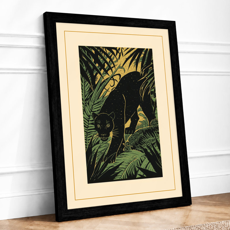 Panther in Jungle Boho - Framed Print, A2 - 59.4 x 42.0 cm, Black