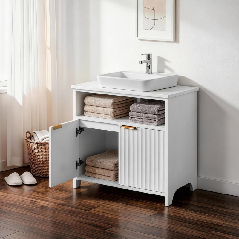 White Vanity Cabinet With 2-Doors And 1-Shelf Without Top