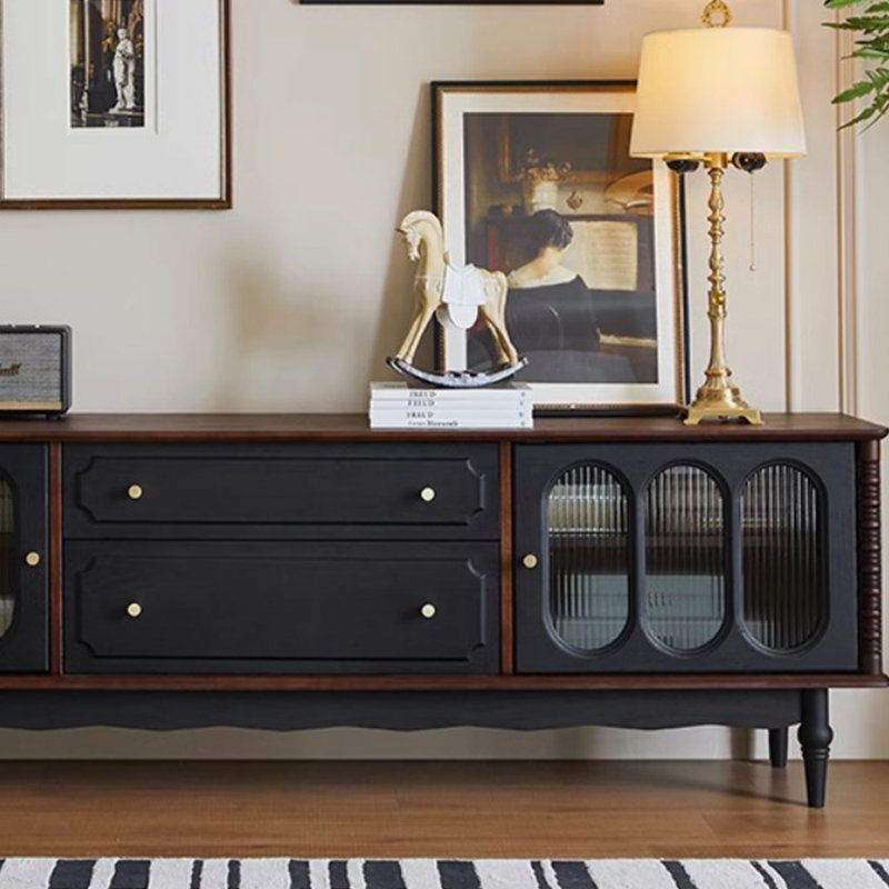 Retro design solid wood TV cabinet, Black/Brown