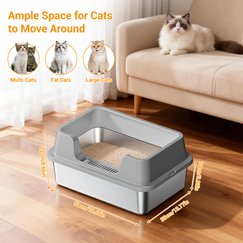 Polyethylene Plastic Litter Box Enclosure, 22cm H x 35cm W x 55cm D, Grey