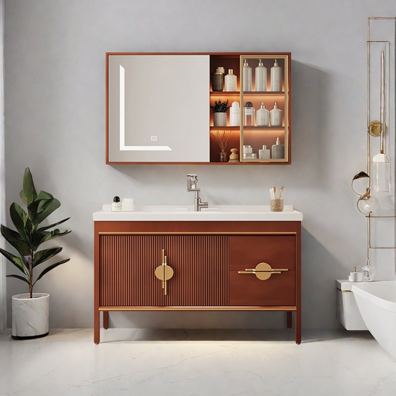 Light luxury retro minimalist bathroom cabinet, Brown