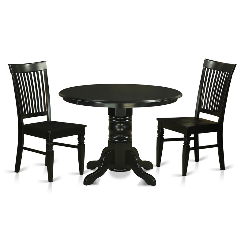 3 Piece Kitchen Table & Chairs Set Contains a Round Dining Room Table with Pedestal and 2 Dining Room Chairs, Black, Black