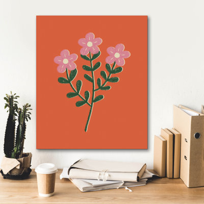  «Pink and Green Flower Trio On Orange» par Club Daydream, art mural sur toile, 20 po x 24 po