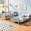Lit superposé simple au-dessus d'un lit double, gris, avec fonctions avancées-118027631