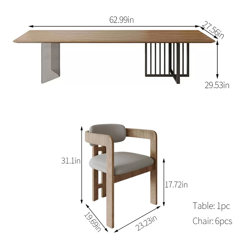 6 - Person Solid Wood Top Double Pedestal Dining Set, 29.53"H x  62.99"L x 27.56"W