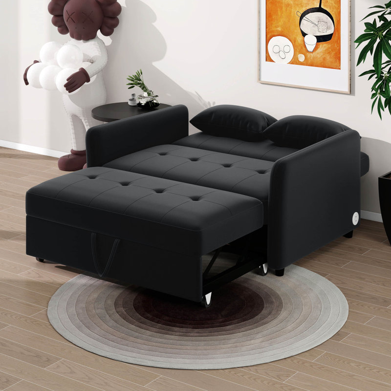 Canapé-lit convertible de 51,57 po, conception de fauteuil surdimensionné réglable et trois ports de charge USB, Noir