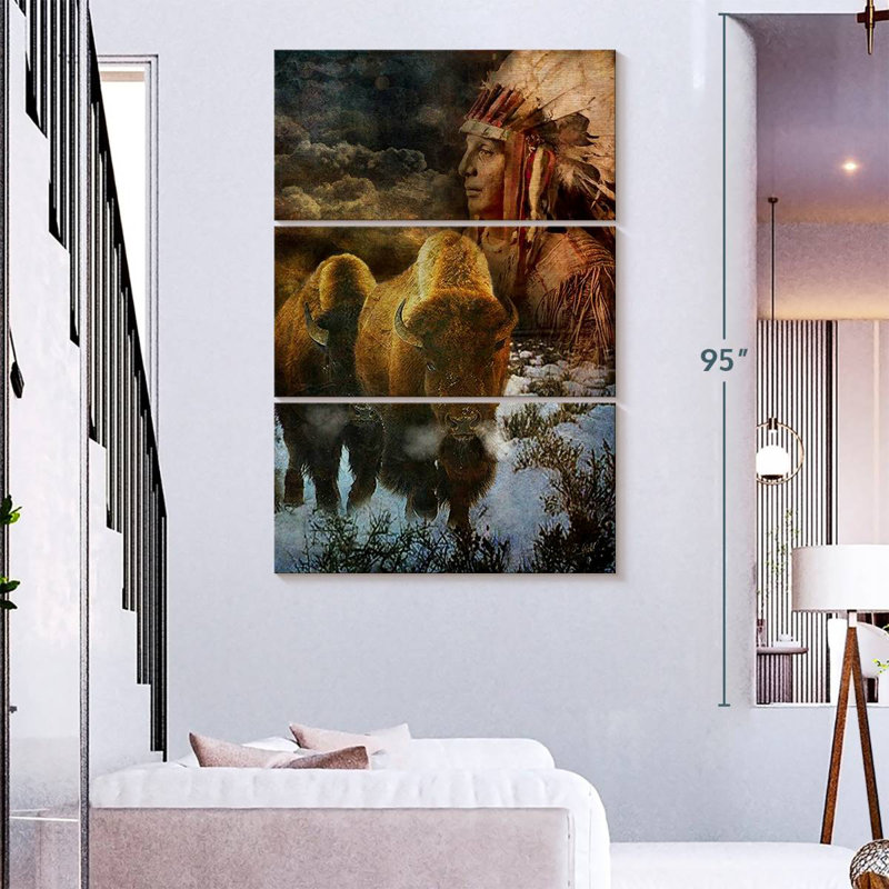 Lelar Bison And The Chief, 74" H x 48" W