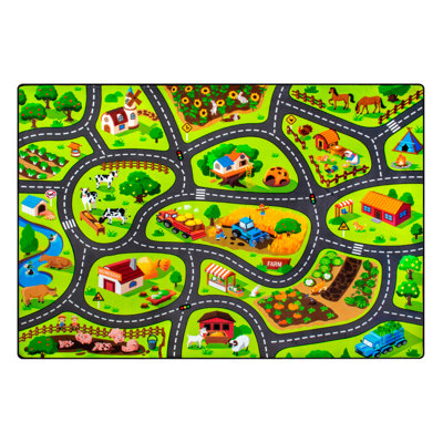 Tapis de jeu Kids Farm 5 x 7 pi, tapis de ferme avec coussin épais de 0,4 po, tapis éducatif antidérapant pour chambre de salle de jeux