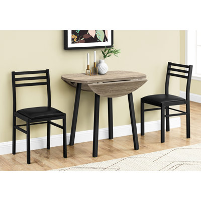 Ensemble de table de salle à manger, ensemble de 3 pièces, petit, abattant 35 po, cuisine, métal noir, stratifié brun, contemporain, moderne