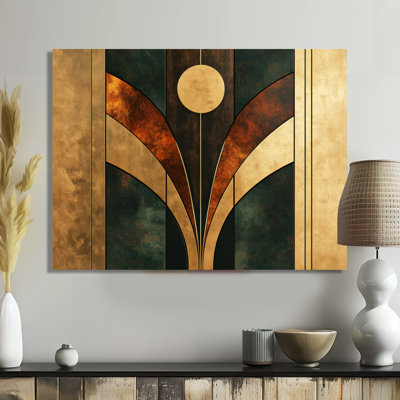 Geometric Walnut Essential Forms V - Abstract Art Deco Large Wall Art