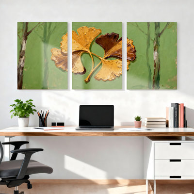 «Ginkgo Leaf», reproduction de peinture à l'huile sur toile, art abstrait inspiré de la nature (ensemble de 3)