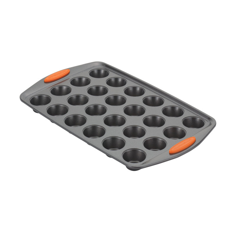 24-Cup Non-Stick Carbon Steel Mini Muffin Pan with Orange Handles
