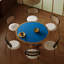Table de salle à manger bleue ronde en bois massif et manufacturé-119548263