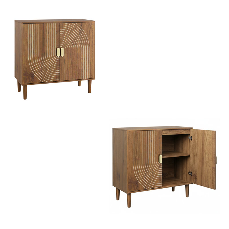 Buffet en bois de noyer de 31,5 po de largeur avec portes à rainures - Buffet multifonction avec tablette réglable à 3 hauteurs - Bar à café moderne - Noyer