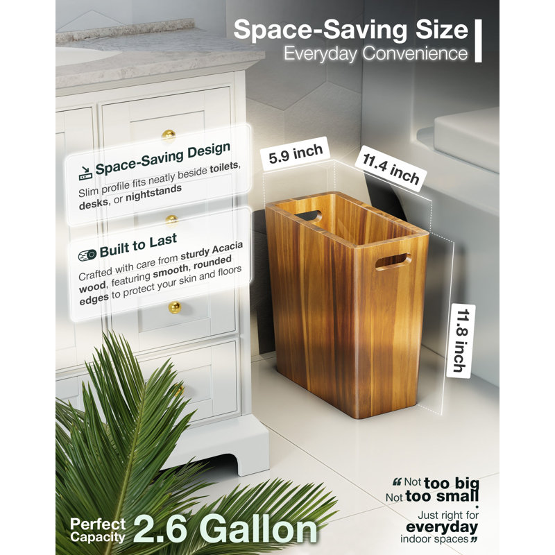 BLUEWEST 2.6 Gallons Wooden Wastebaskets – Solid Acacia