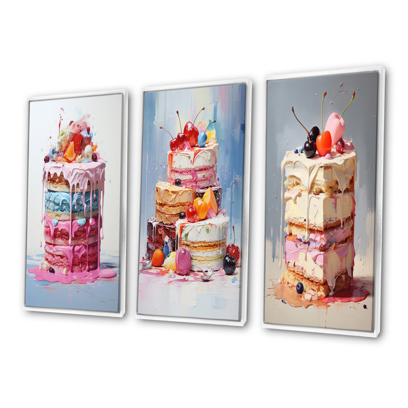 Popart Cake Dessert Sugar Rush - Ensemble de 4 impressions sur toile Desserts, Cadre flottant blanc, H 32 po x l 48 po