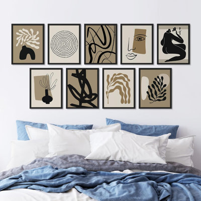 Matisse style visages plante variété abstraite Shapess Art moderne minimaliste bohème encadré sur papier 9 pièces