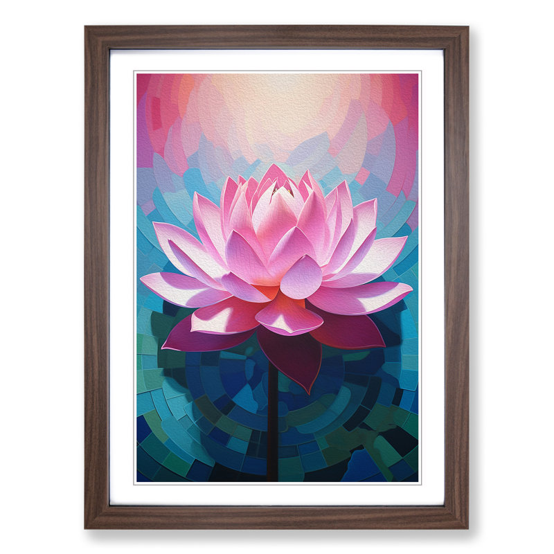 Lotus Flower Hard Edge Painting No.2 - Framed Print, Walnut Framed, 34cm H x 25cm W x 2cm D