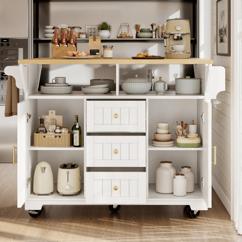 Wood Kitchen Island, White