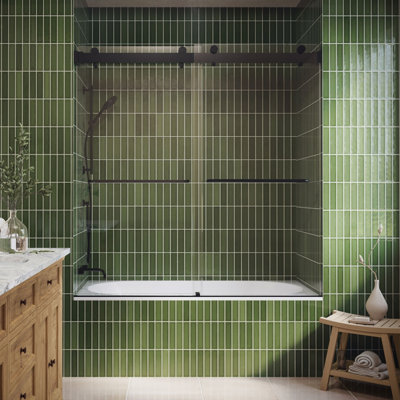  Porte de baignoire coulissante en verre trempé transparent sans cadre de 56 à 60 po x 62 po Verona Air
