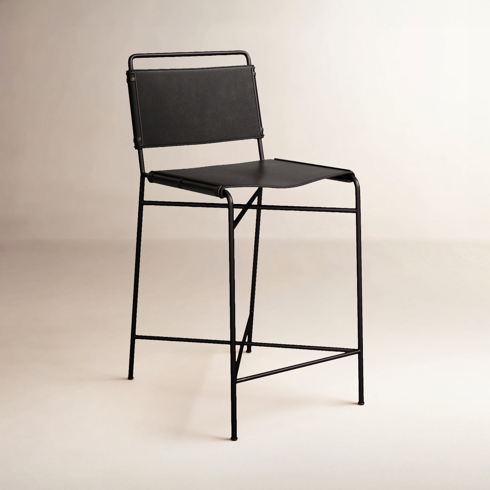 Kenza Bar Stool, Counter Stool (26” Seat Height), Vegan Leather-Black, Black